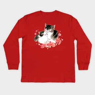 Cat mother and rose baby Kids Long Sleeve T-Shirt